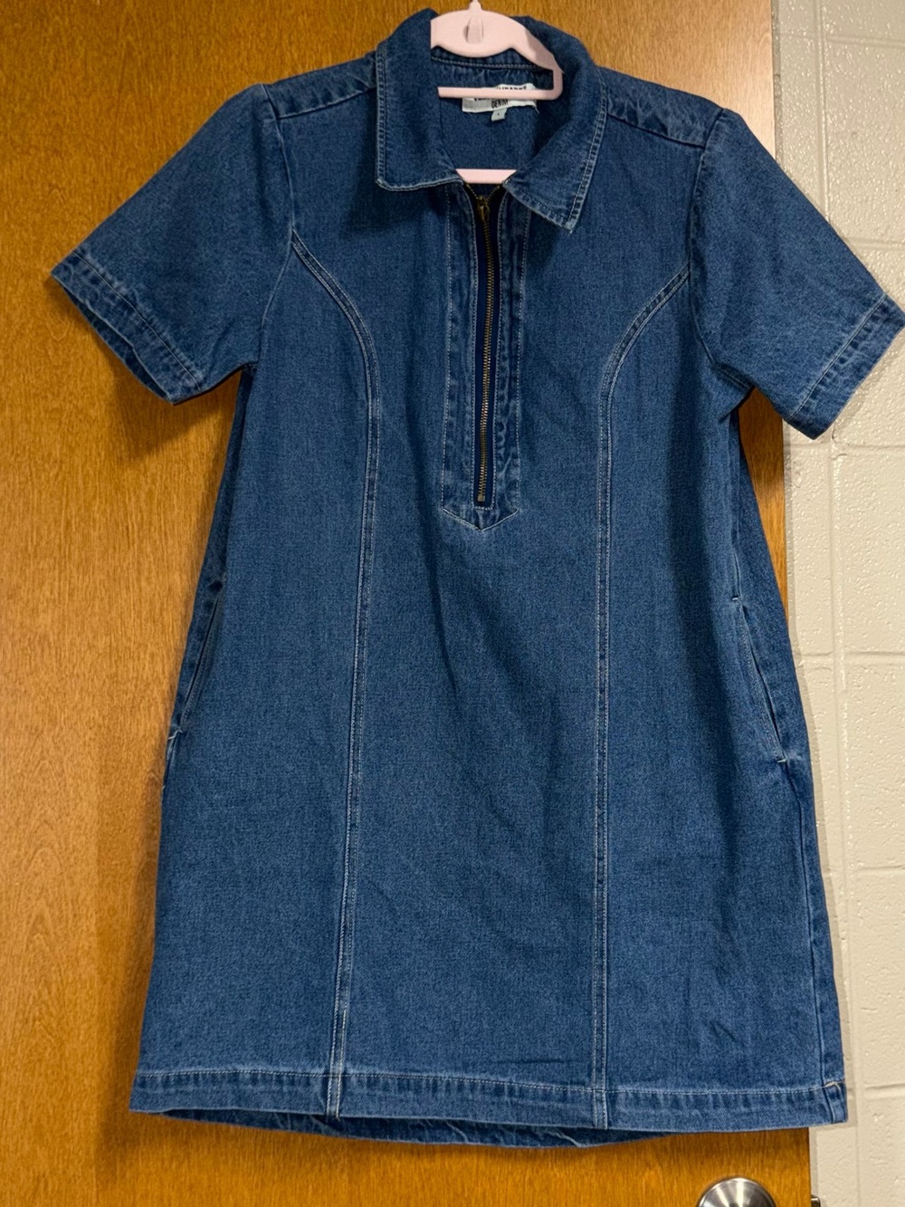 Velvet Heart Indigo Denim Short-Sleeve Dress with Front Zip